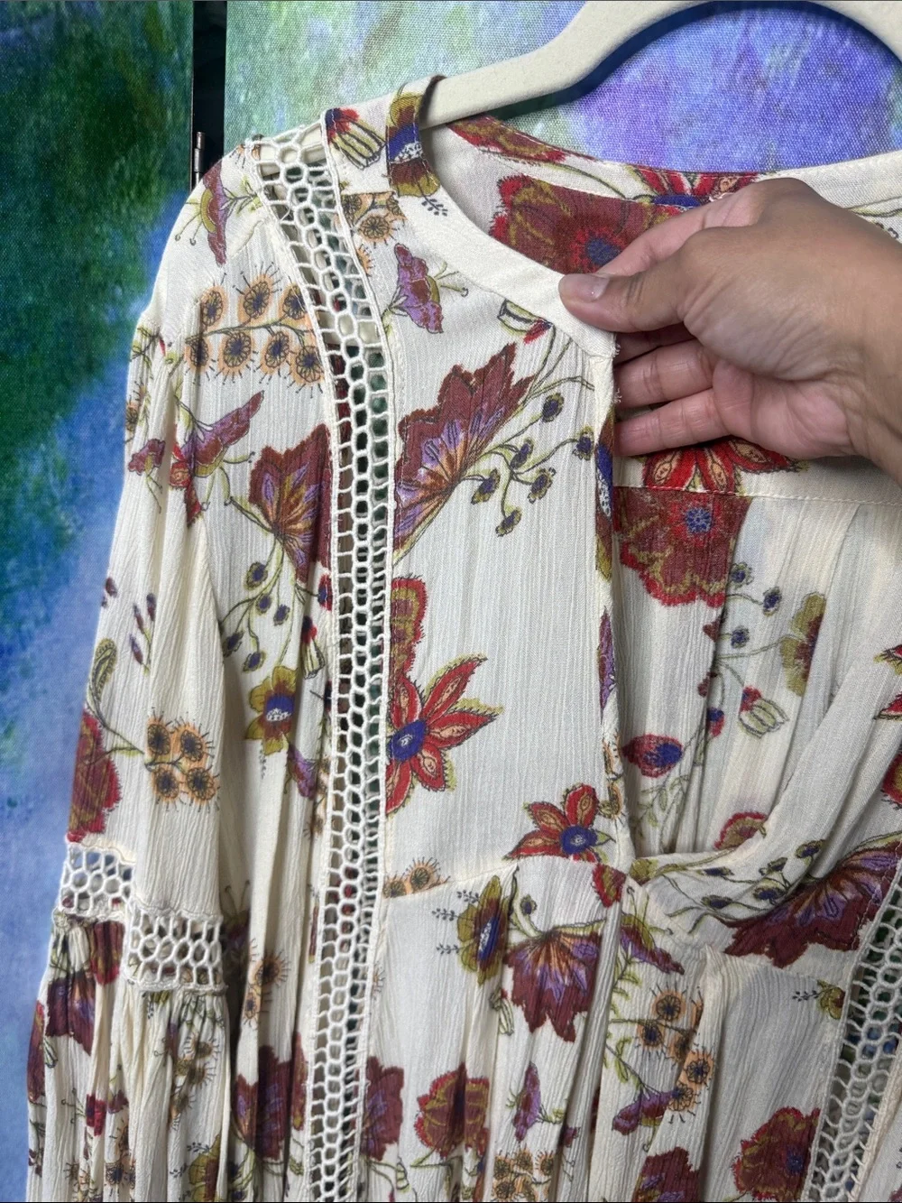 Free People Just the Two of Us Floral Crochet Tunic Dress Large